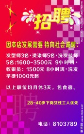 美发店招聘海报
