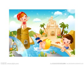 跳水卡通儿童运动矢量