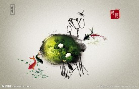 中国风荷花鲤鱼水墨画