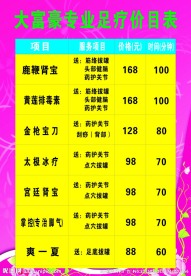 足疗价目表