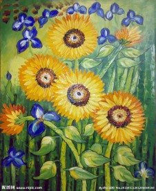 纯手绘油画 向日葵