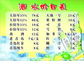 酒水价目表