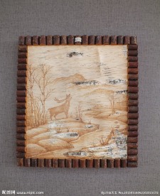 艺术展厅的桦树皮烙画