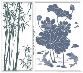 竹 荷花鲤鱼
