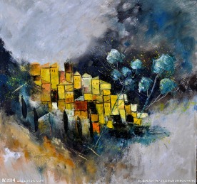 油画 山村