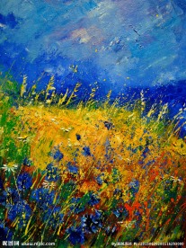 油画 草丛野花