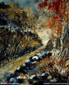 油画 林间小路