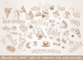 素描咖啡甜点