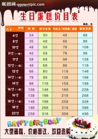 生日蛋糕价目表