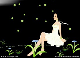 卡通女花瓣飘落