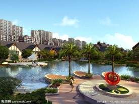 小区湖边休闲广场环境