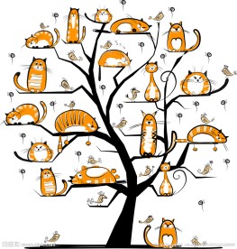 可爱的卡通小猫 树木