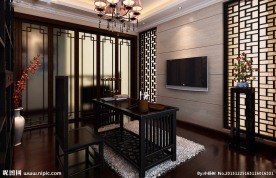 中式书房效果图全模型