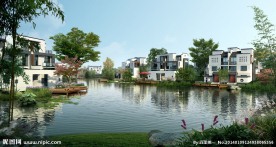湖边别墅美丽景观效果