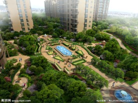 小区休闲广场环境鸟瞰