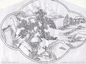 山水雕刻线图