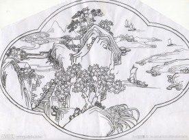 山水雕刻线图
