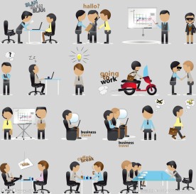 卡通商务人士日常生活