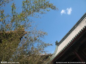 碧竹屋檐蓝天