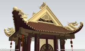单柱中式古建龙头檐模