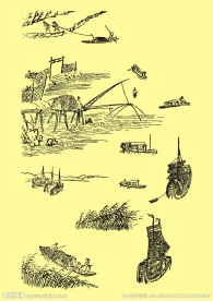 国画河水船只