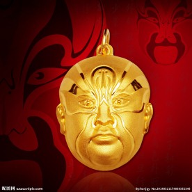 黄金京剧脸谱吊坠