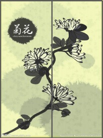 移门 菊花 水墨画