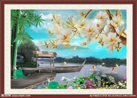 风景画玉兰花