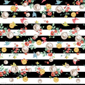 复古硬币黑白条纹印花