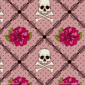 骷髅与玫瑰格子印花
