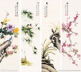 花鸟四屏