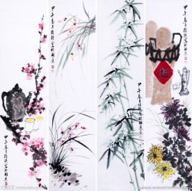 梅兰竹菊四条屏