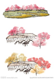 秋意水墨桃花林
