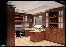 欧式 原木 深色 厨房 