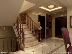 3D别墅楼梯过道效果图