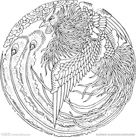 凤凰 飞鸟 矢量线稿 