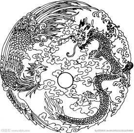 龙凤 龙 凤凰 矢量线