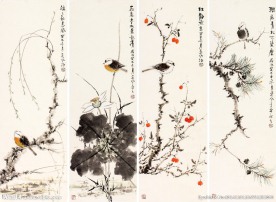 花鸟四屏图