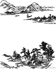 山水远山船帆树木