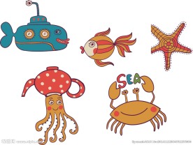 卡通 章鱼 螃蟹