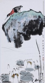 花鸟国画 水面风波鱼不知