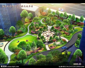 彩色小区街道 效果图 园林景观