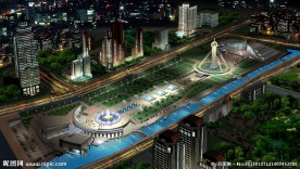 城市广场夜景效果图