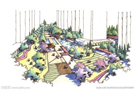 手绘小区景观鸟瞰