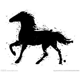 黑色水彩骏马矢量素材