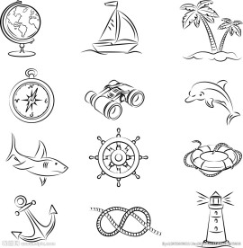 海洋航海元素线描图标