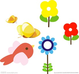 卡通蝴蝶 花朵 小鸟