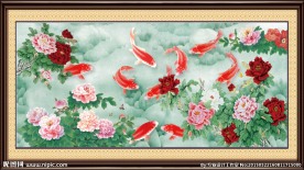 九鱼图牡丹