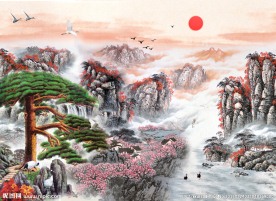 国画风景迎客松