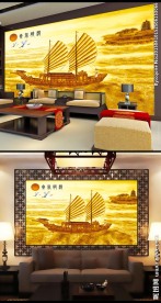 中式的乘风破浪客厅背景墙